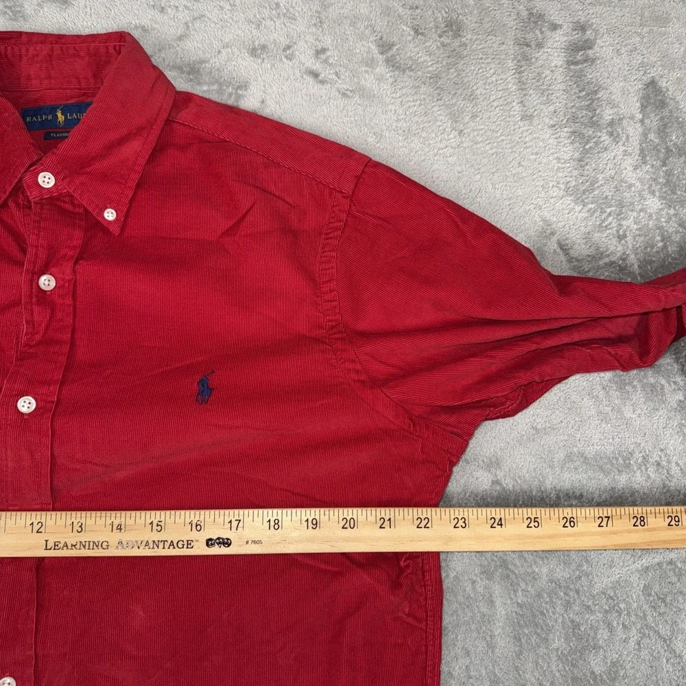 Polo Ralph Lauren Mens Red Micro Corduroy Button Down Shirt Classic Fit M